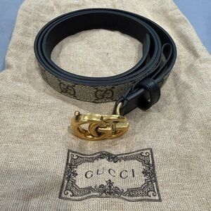 Gucci Black and Gold Monogram Belt